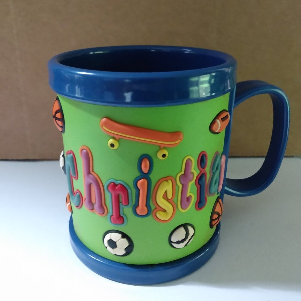 Kids Personalized Cup CHRISTIAN 3D 10 OZ Sports Mug with Skateboard Design